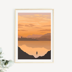 sunrise solstice lake swimmer print