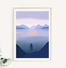 Misty Mountaim wild swimmer art prijt framed