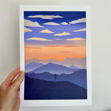 Mountain trail runner male runner art print 