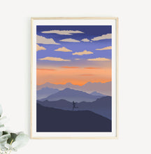 Mountain trail runner male runner art print framed