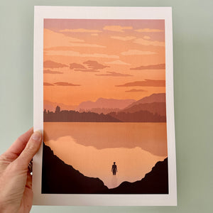 'Sunrise Solice Lake Swimmer' A4 Print