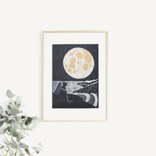 full moon lino print