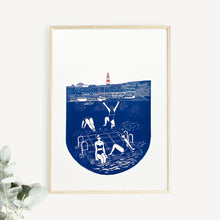 Plymouth Hoe Tinside Swimmers lino print