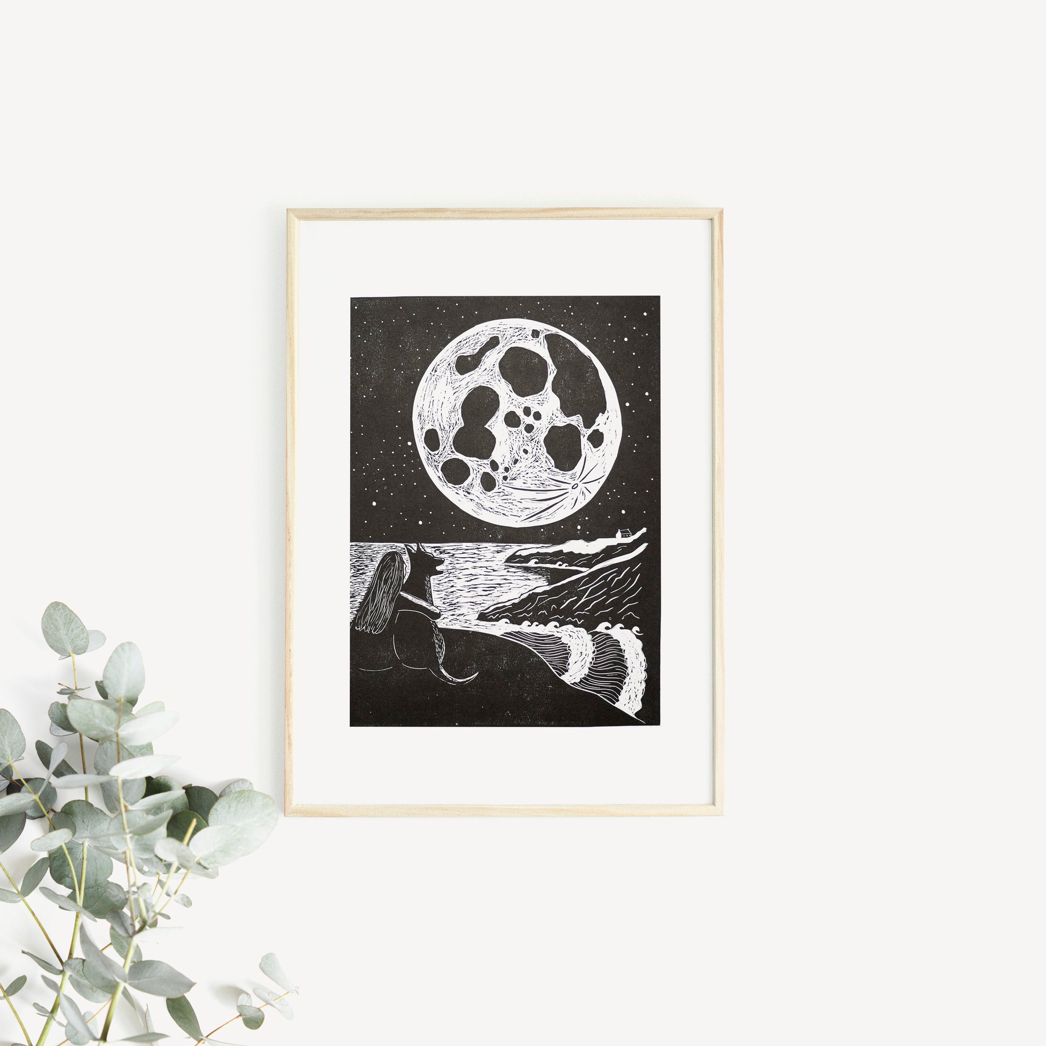 Moon Gazing A3 Lino Print – The Black Pug Press
