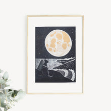 moon gazing lino print