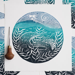 harbour seal lino print