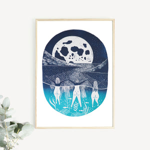 Full Moon Lino Print