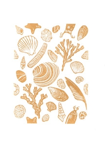 Beach treasures shell lino print