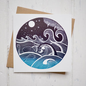 Stormy Seas Lino Print Card