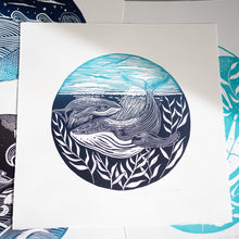 humpback whale lino print