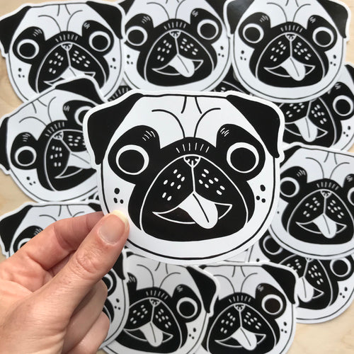 happy pug vinyl sticker fawn