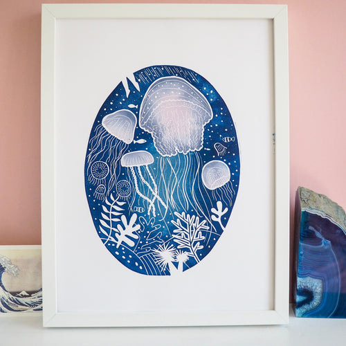 jellyfish lino print