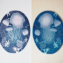 jellyfish lino print with block