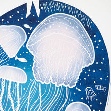 jellyfish lino print close up