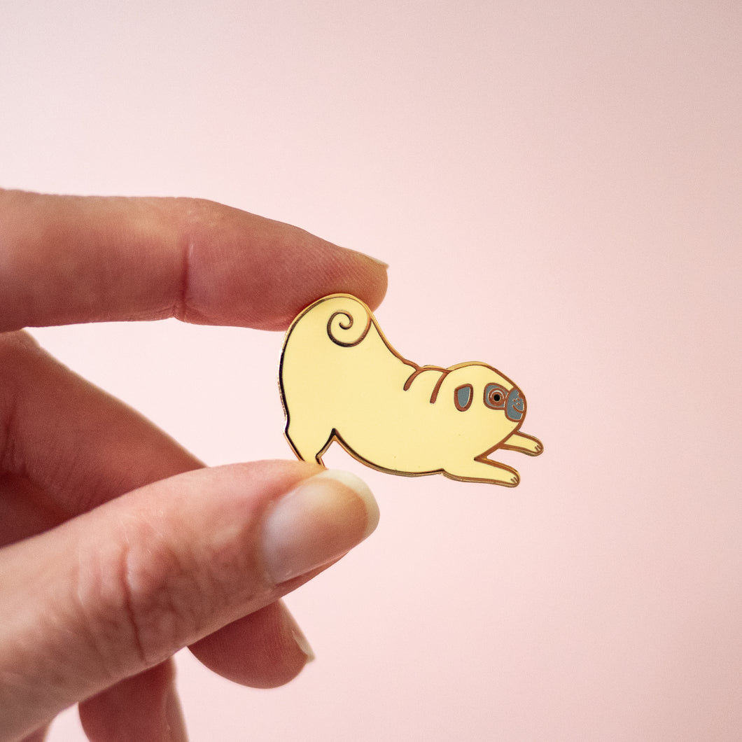 playful pug enamel pin