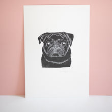 cute black pug lino print