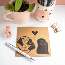 love at first sniff pug valentine's lino print card