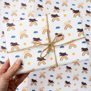 rainbow pugs wrapping paper