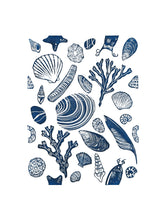 Beach treasures shell lino print