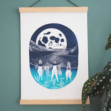 Moonrise Wild Swimming Lino Print